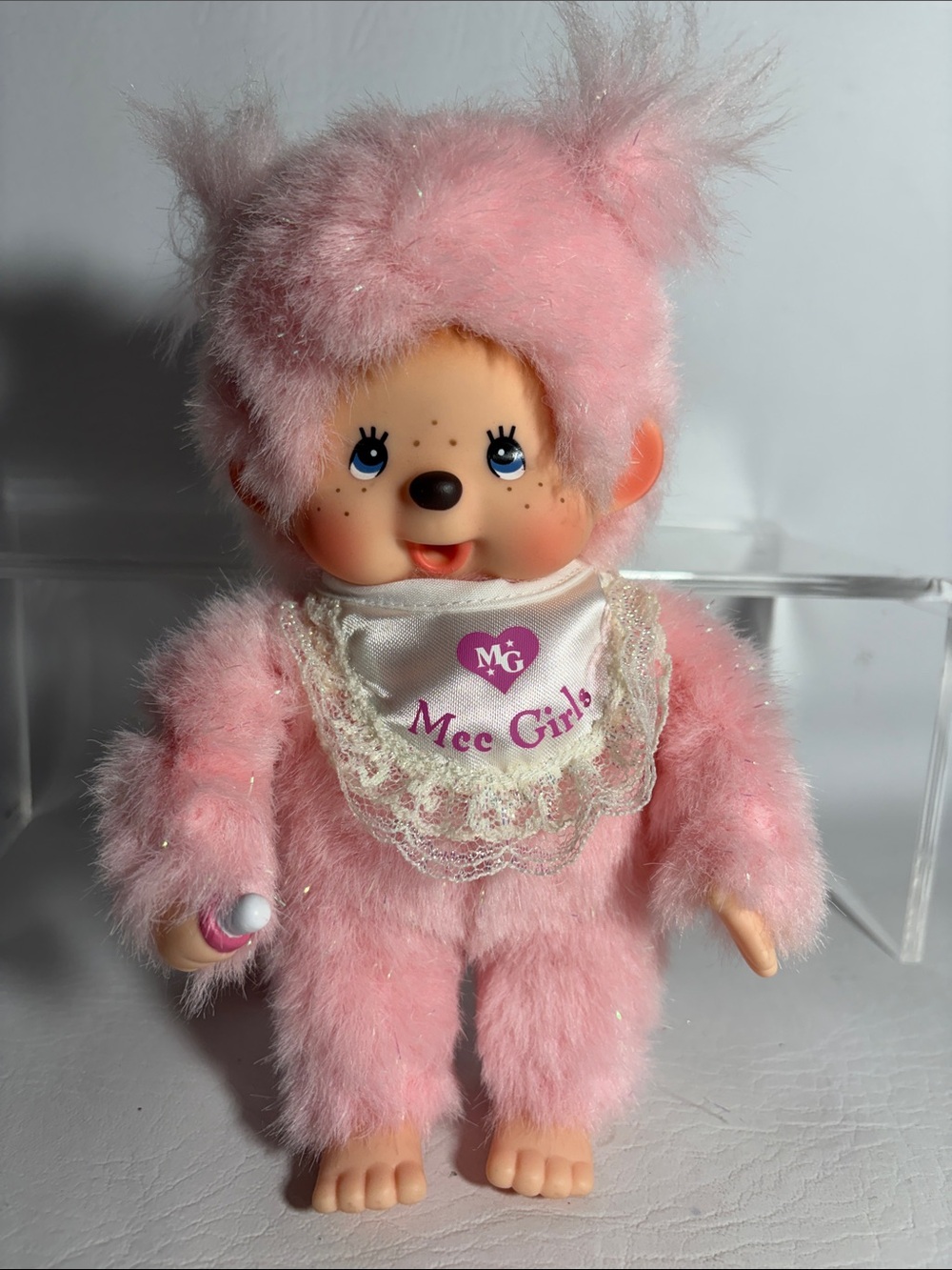 Monchhichi Mee Girls Plush Monkey Sparky Pink Sekiguchi Remake of 1974 Doll